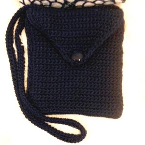 ⭐HAND CROCHETED NAVY CROSSBODY BAG